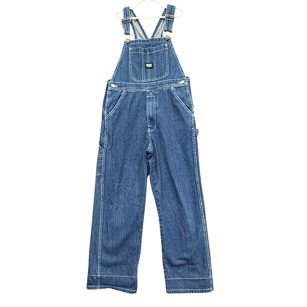 Key Denim Overalls Kids Size 12 Blue Cotton Adjustable Straps Utility Pockets